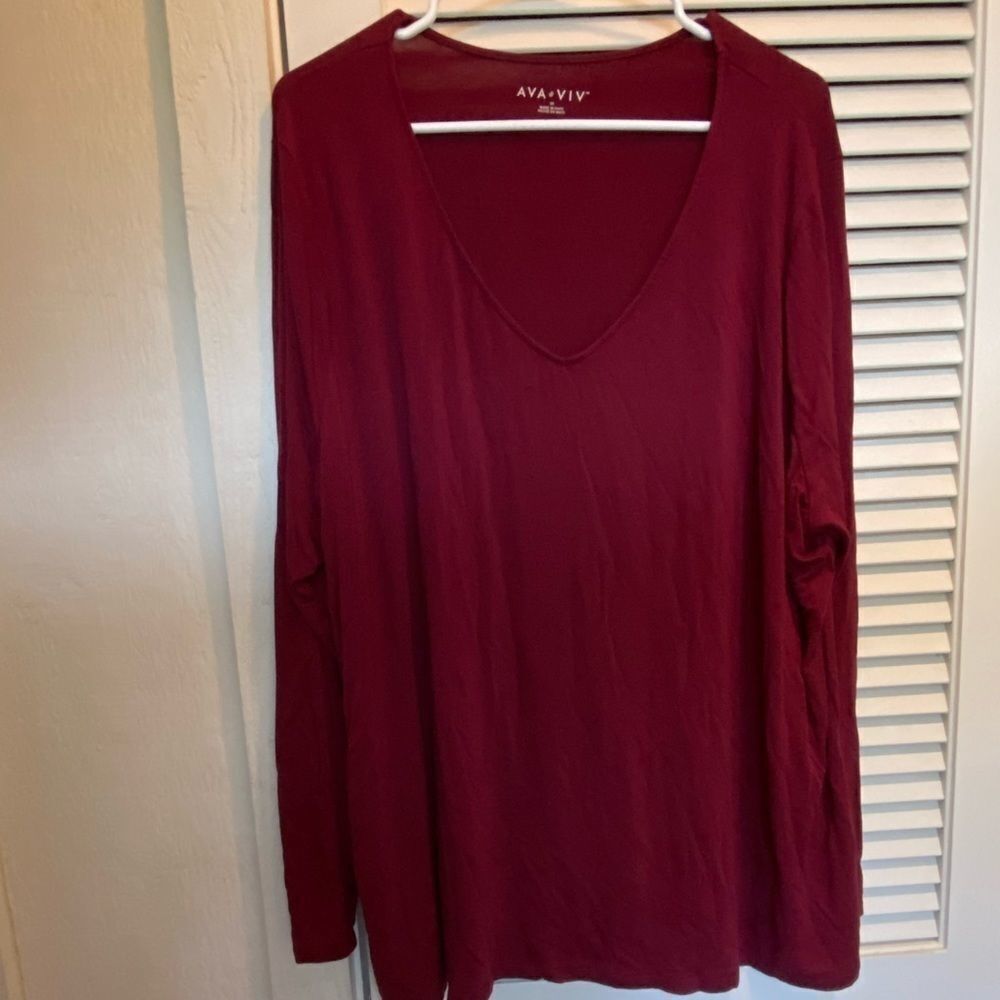 Ava & Viv soft v neck wine‎ red long sleeve tee